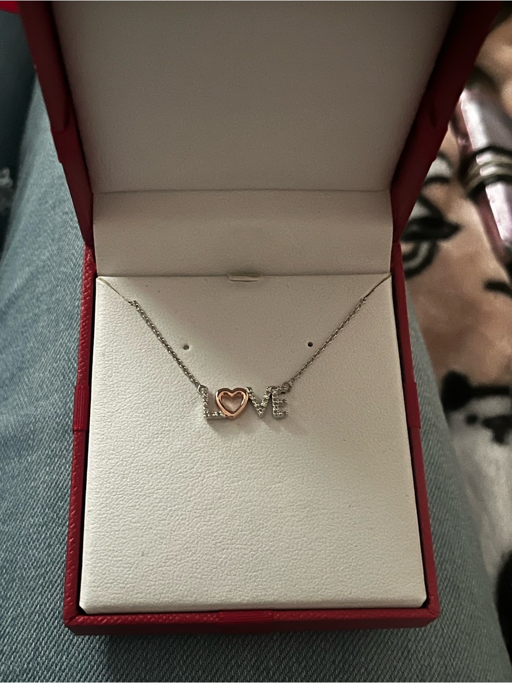 LOVE Heart Pendant Necklace in Silver and Rose Gold natural diamonds